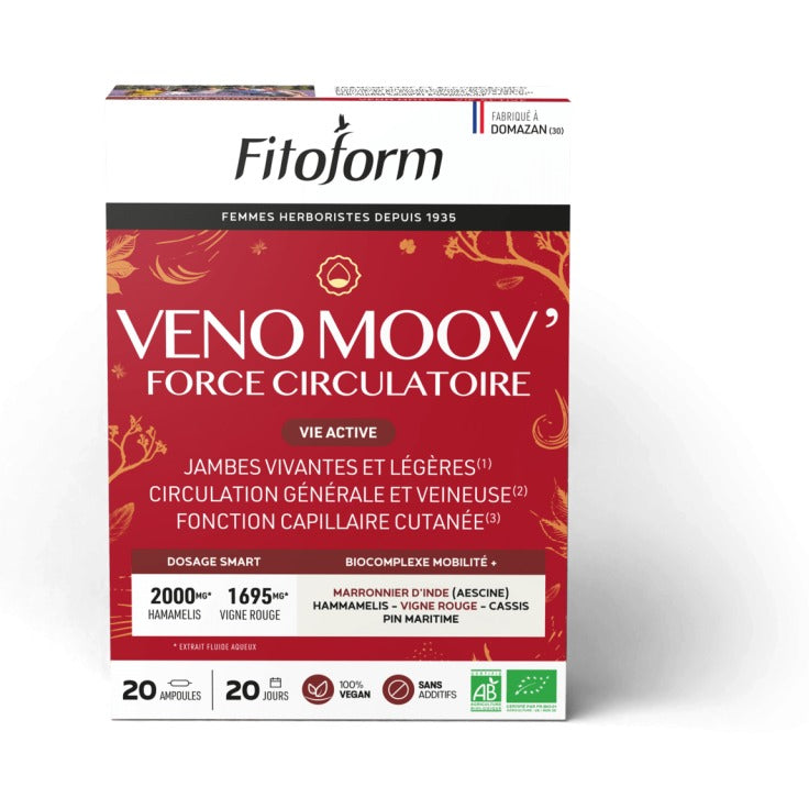 Veno Moov' - Force Circulatoire - 20 Ampoules de 10 ml - Bio - Fitoform