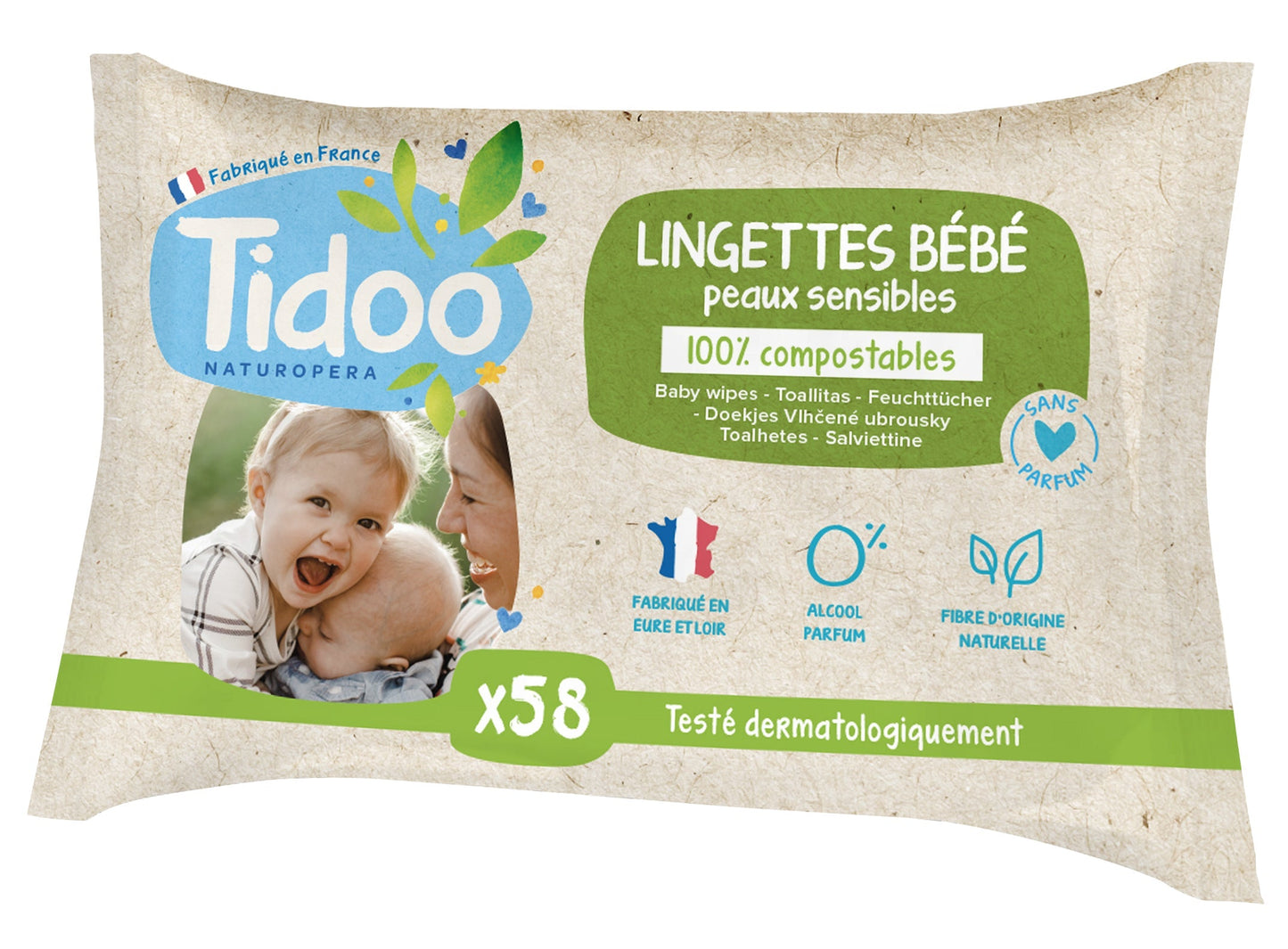 Lingettes Bébé Ultra Douces - 58 Pièces - Bio - Tidoo