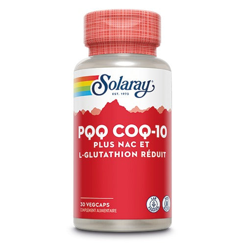 PQQ CoQ10 Plus NAC et L-Glutathion Réduit - 30 Gélules Végétales - Solaray