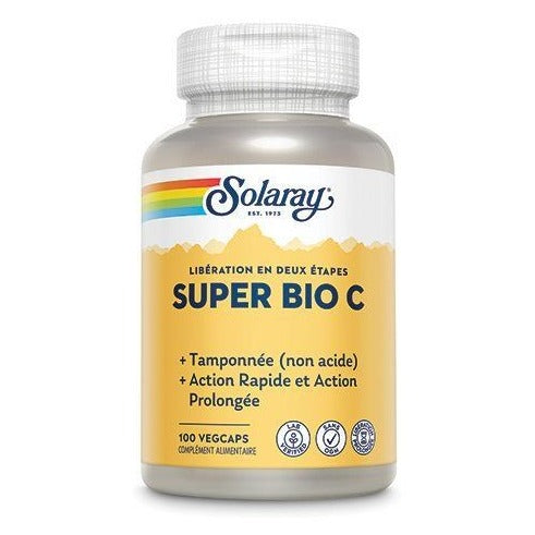 Super Bio C Tamponnée - 500 mg - Gélules Végétales - Solaray - 100 Gélules Végétales