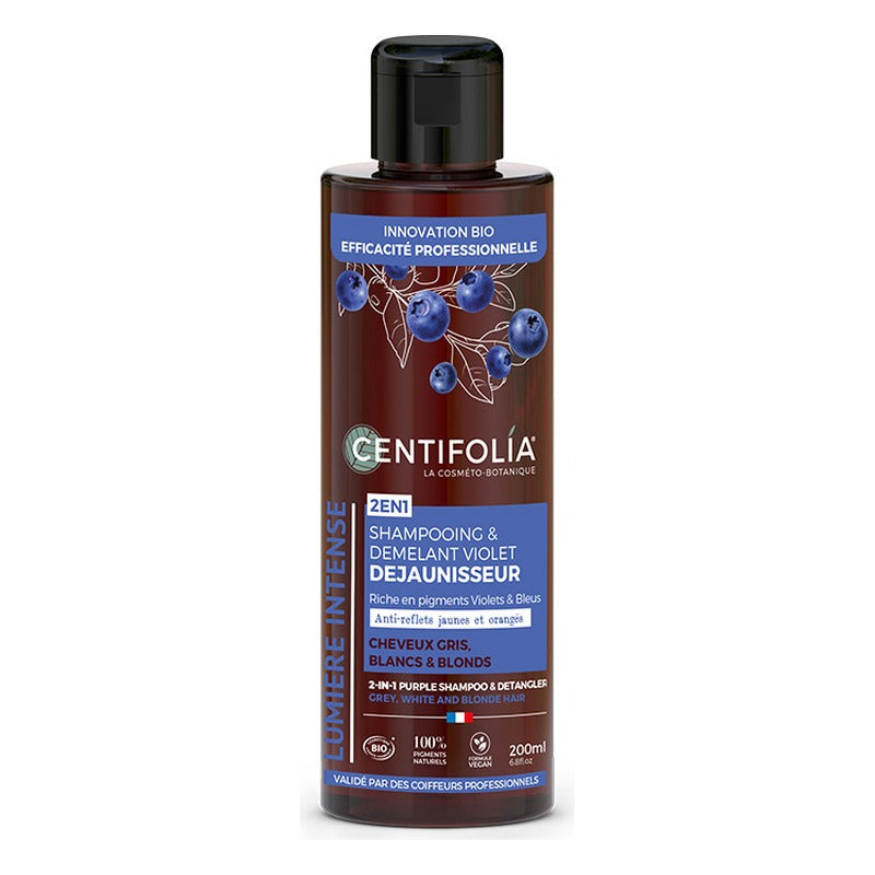 LUMIÈRE Shampooing et Démêlant Violet Déjaunisseur Cheveux Gris, Blancs et Blonds - 200 ml - Cosmos Organic - Centifolia