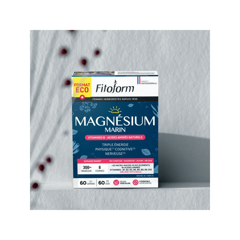 Magnésium Marin Vitamines B et Acides Aminés Naturels - Comprimés - Fitoform - 60 Comprimés (Format Éco)