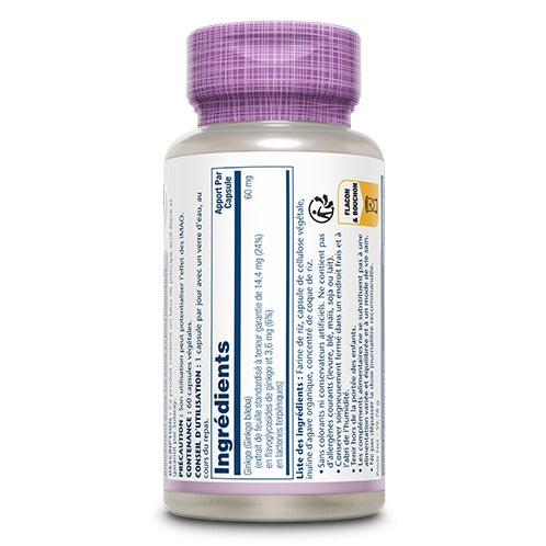 Ginkgo Biloba - 60 mg - 60 Gélules Végétales - Solaray