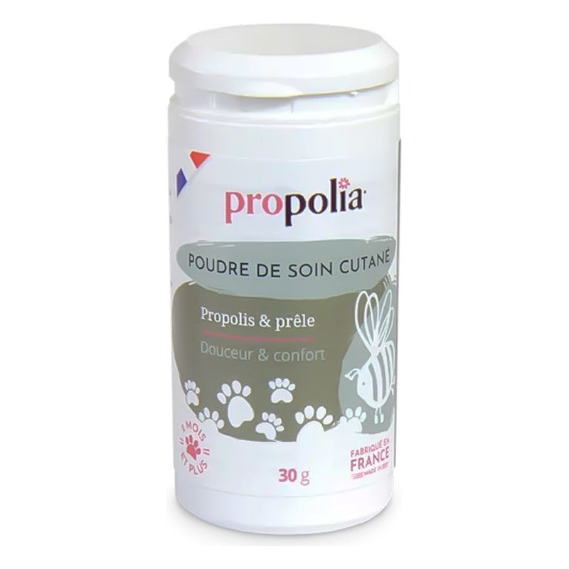 Poudre de Soin Cutané - Propolis & Prêle - Poudrier 30 g - Ecocert Ecosoin Bio des Animaux - Propolia