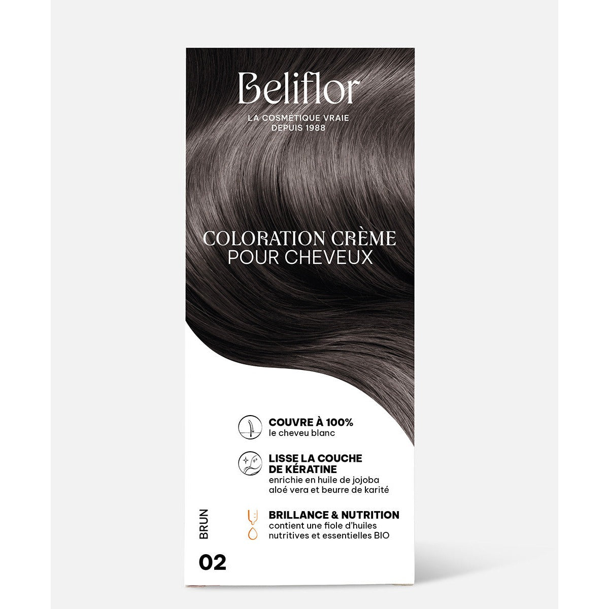 Coloration Crème Sans Ammoniaque - Kit de 135 ml - Beliflor - 02 Brun