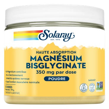 Magnésium Bisglycinate en Poudre - 350 mg - Pot de 179 g - Solaray