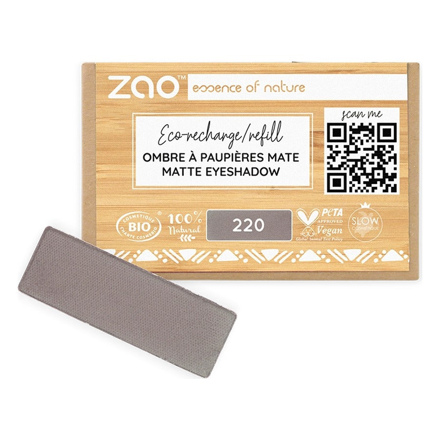 Recharge Ombre à Paupières Rectangle Mat - 1,3 g - Zao - 220 - Gris Taupe