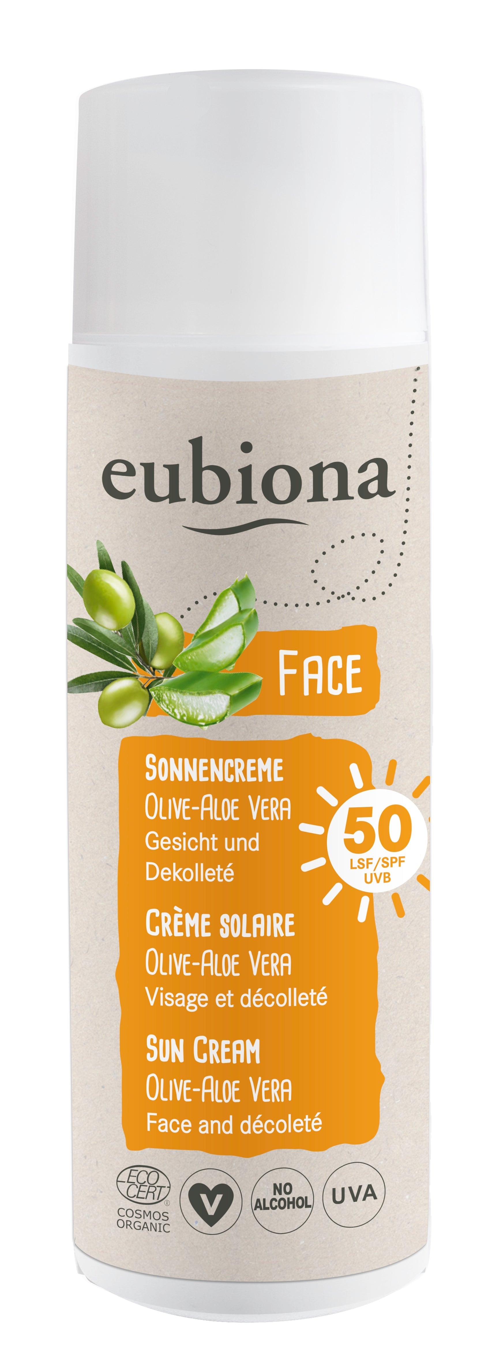 Crème Solaire SPF 50 Olive Aloe Vera - 50 ml - Eubiona