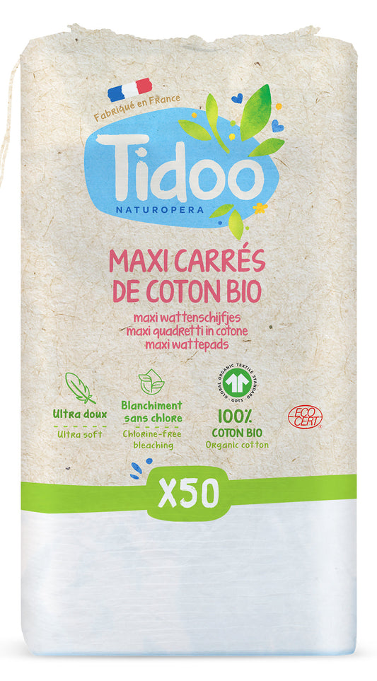 Maxi Carrés de Coton - 50 Pièces - Bio - Tidoo