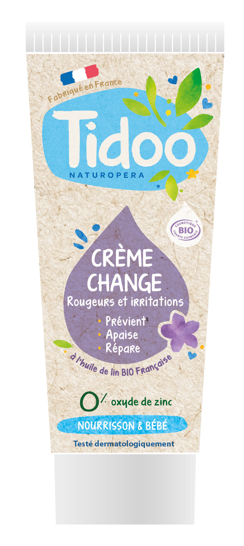 Crème de Change sans Zinc à l'Huile de Lin - 75 ml - Bio - Tidoo