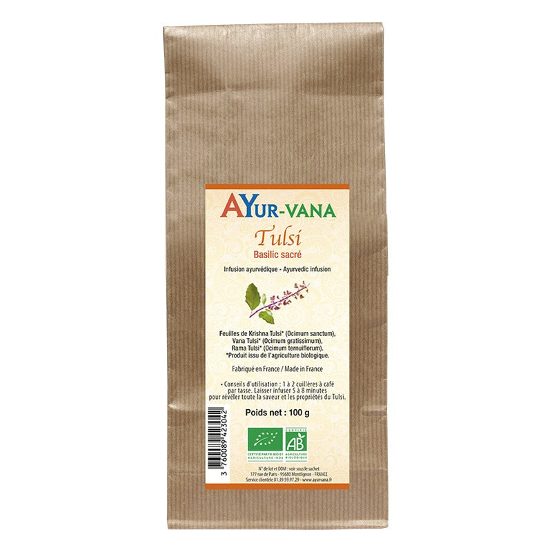 Infusion - Tulsi Feuilles - Sachet de 100 g - Bio - Ayur-Vana
