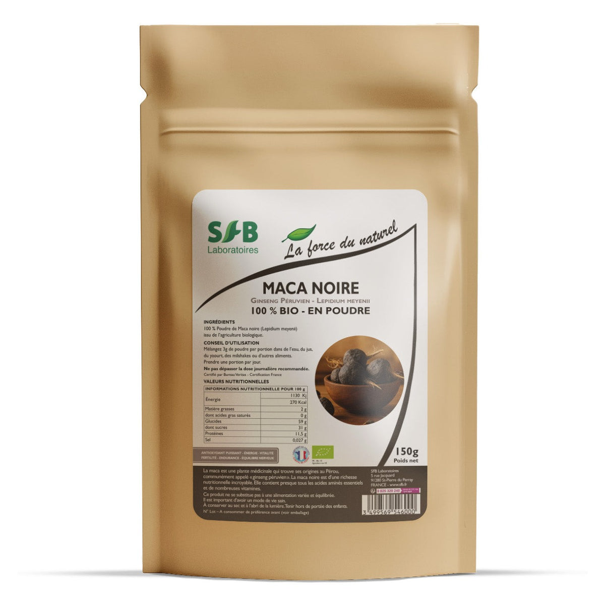 Maca Noire - 150 g de Poudre en Sachet - Bio - SFB Laboratoires
