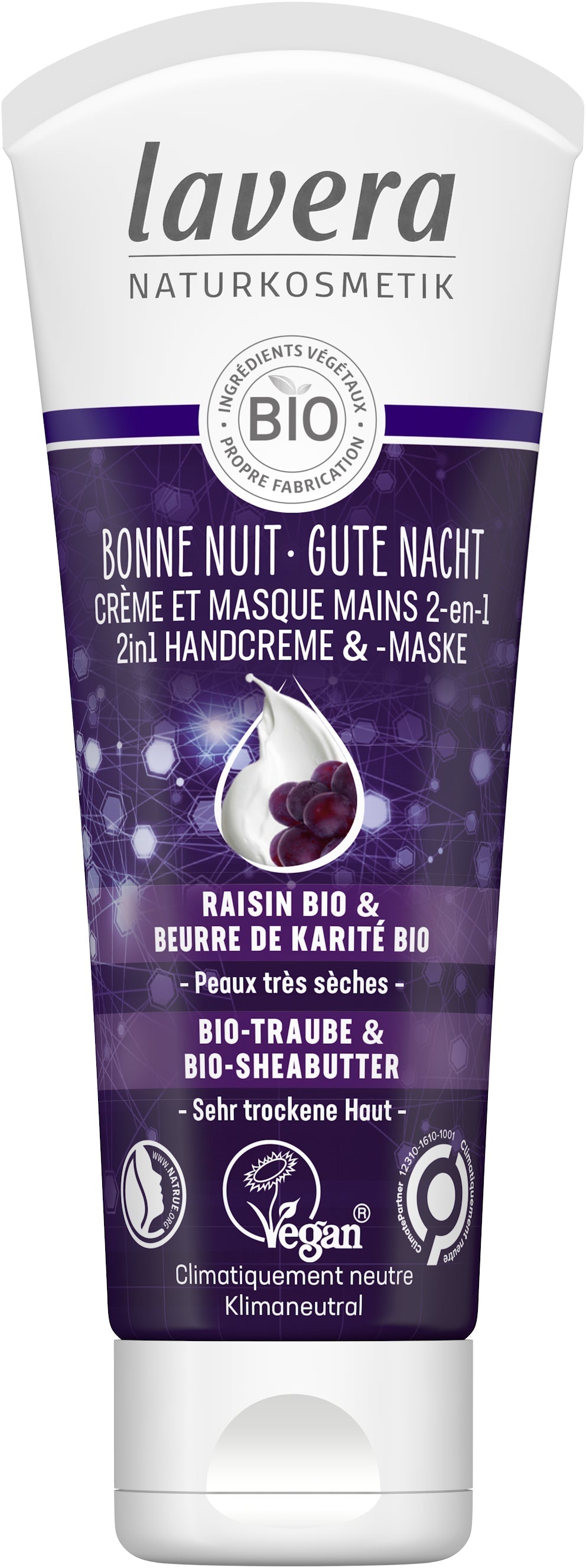 Bonne Nuit Crème et Masque Mains 2-en-1 - 75 ml - Lavera
