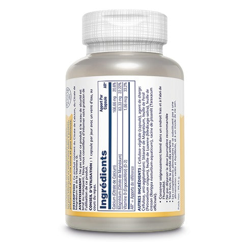 Citrate de Calcium et Magnésium plus Vitamine D - 90 Gélules Végétales - Solaray