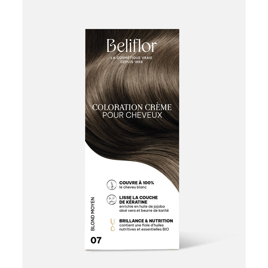 Coloration Crème Sans Ammoniaque - Kit de 135 ml - Beliflor - 07 Blond Moyen