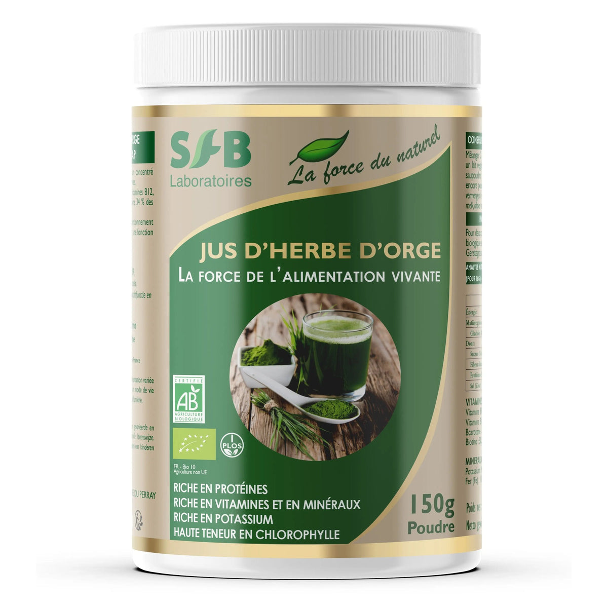 Jus d'Herbe d'Orge Vert - Pot de 150 g - Bio - SFB Laboratoires