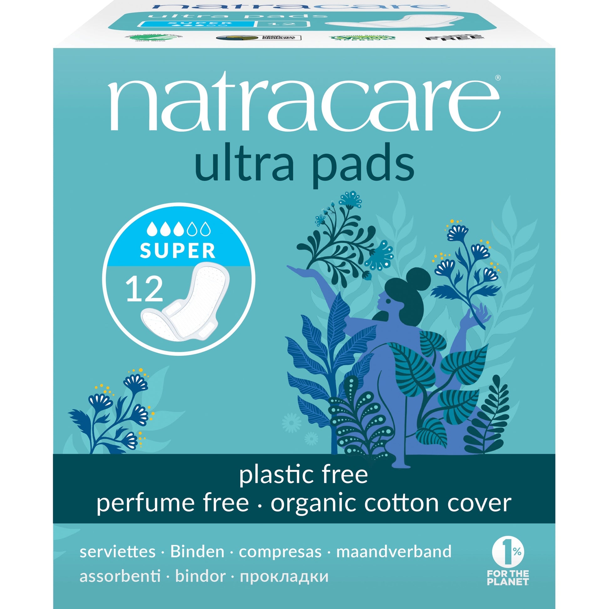 Serviettes Super avec Ailettes - 12 Serviettes - Bio - Natracare
