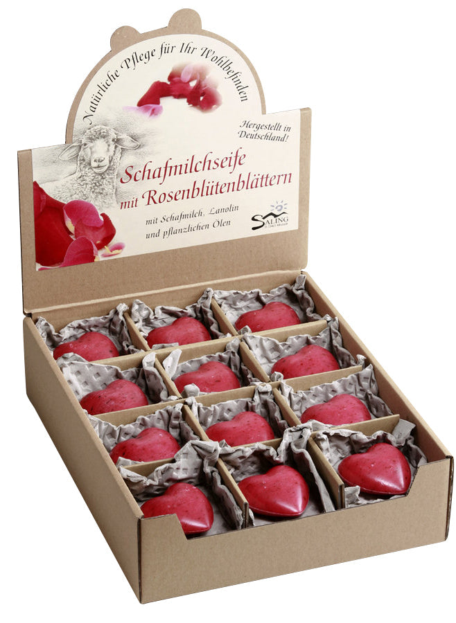 Savon Cœur Rouge Pétale de Rose au Lait de Brebis - 65 g - Bio - Saling
