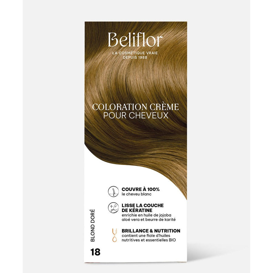 Coloration Crème Sans Ammoniaque - Kit de 135 ml - Beliflor - 18 Blond Doré