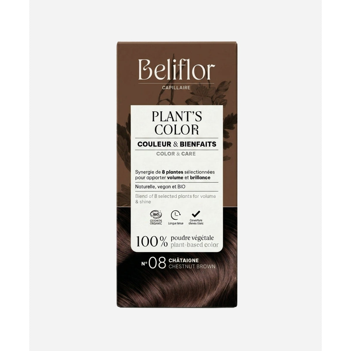 Coloration Végétale Plant's Color - 100 g - Cosmos Organic - Beliflor - 8 Châtaigne