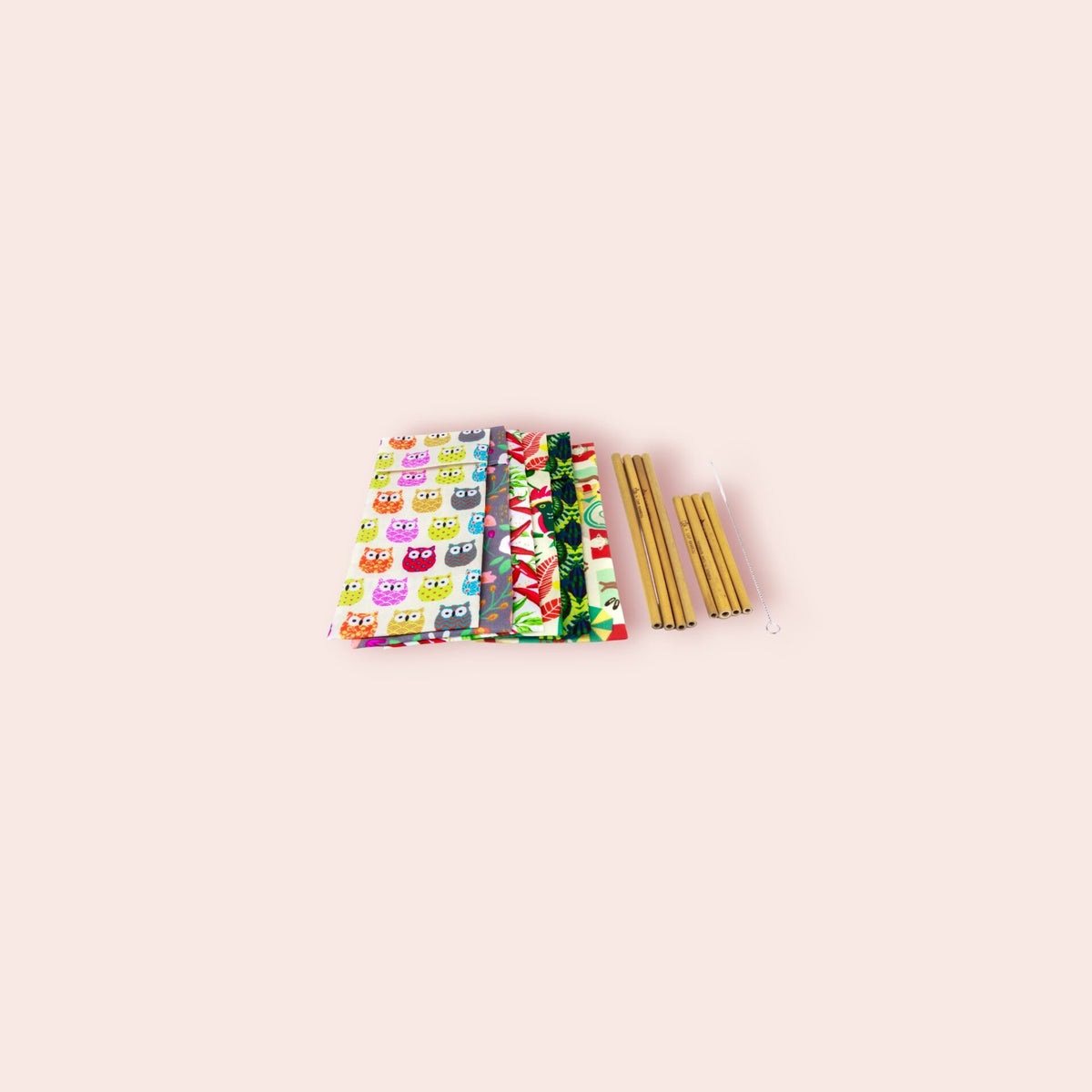 Kit Pailles Mix en Bambou avec Pochon Made in France (4 Pailles 20 cm + 4 Pailles 13 cm + 1 Goupillon) - 1 Kit - Cap Bambou