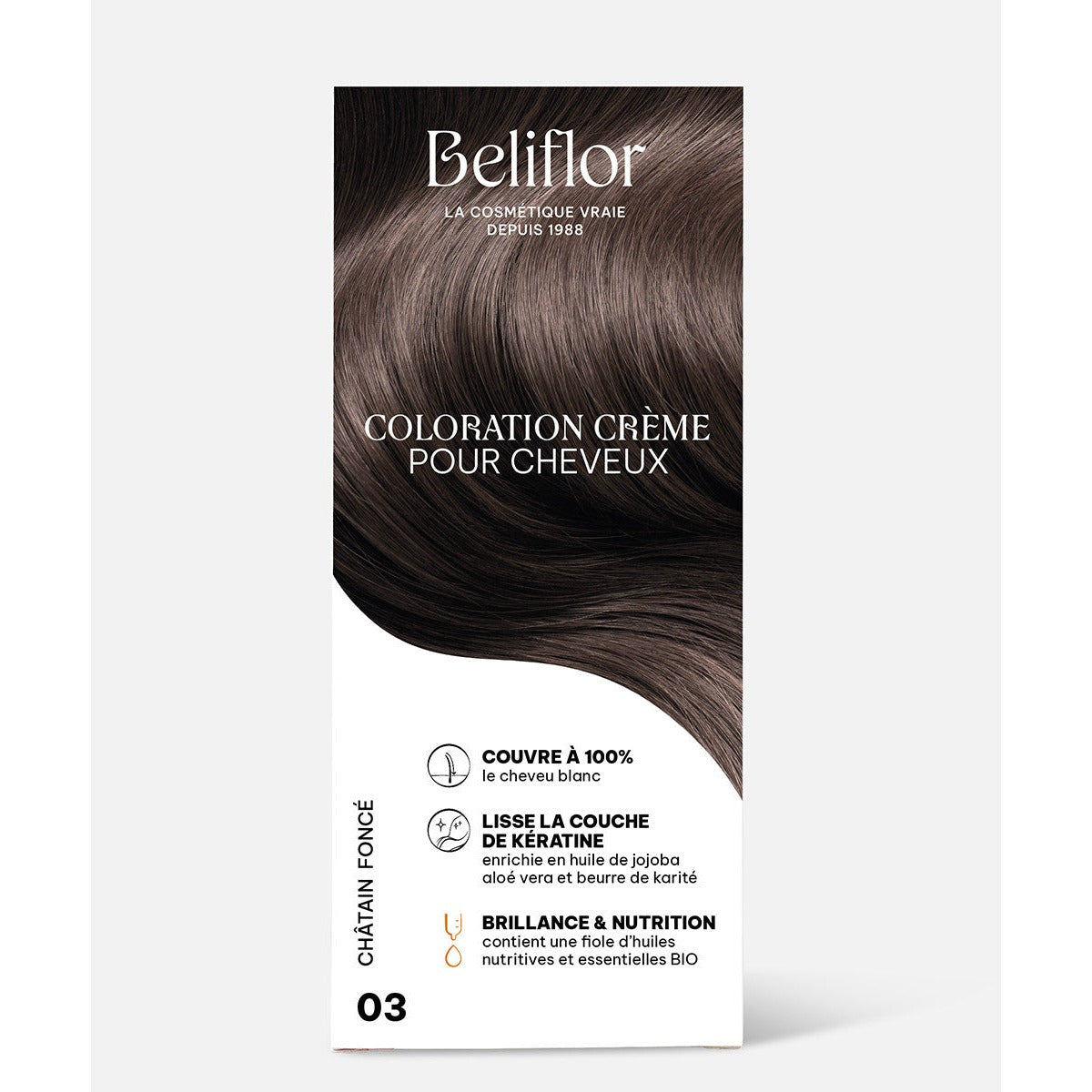 Coloration Crème Sans Ammoniaque - Kit de 135 ml - Beliflor - 03 Châtain Foncé