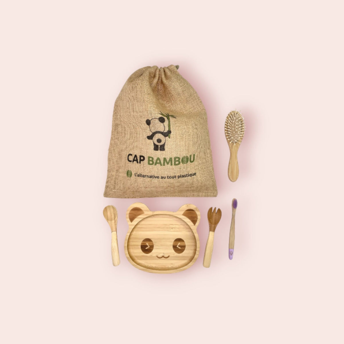 Bambin Box (Set de Repas Enfant + Brosse à Cheveux Small + Brosse à Dents Enfant) - 1 Box - Cap Bambou