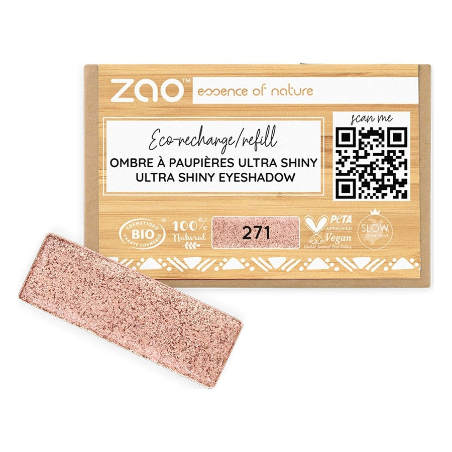 Recharge Ombre à Paupières Rectangle Ultra Brillant - 1,3 g - Zao - 271 - Cuivre Rosé