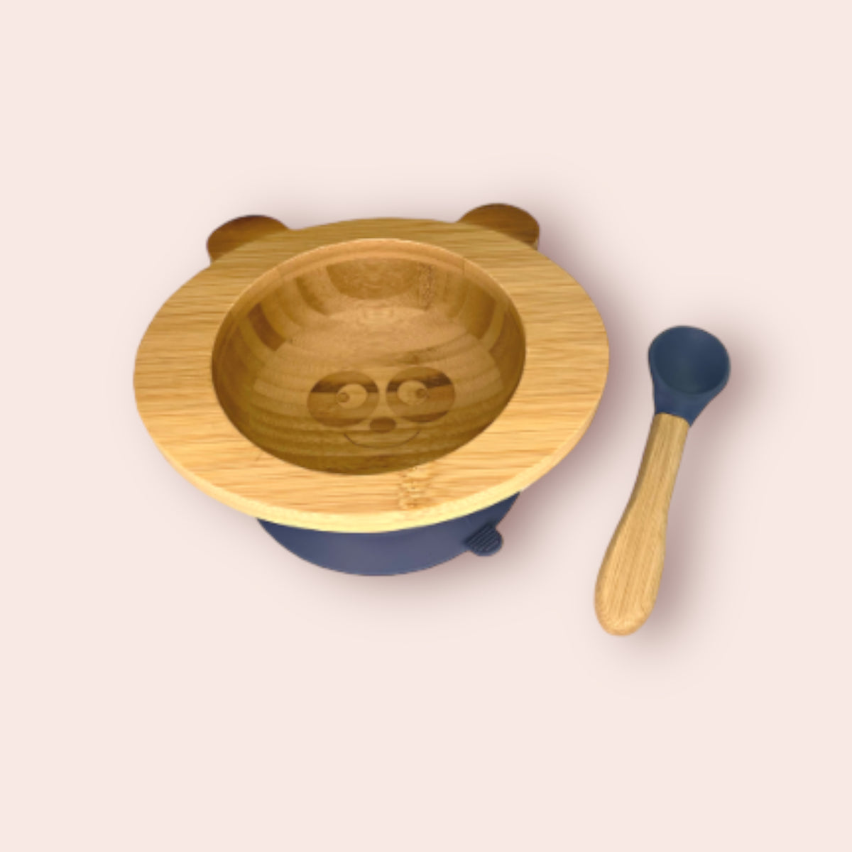 Set de Repas Bébé Panda en Bambou et Silicone (Bol + Cuillère) - Bleu Marine - 1 Set - Cap Bambou