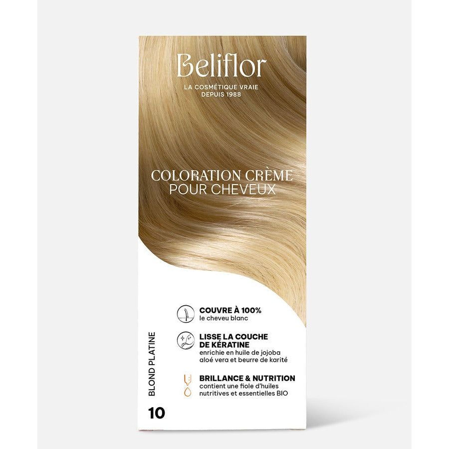 Coloration Crème Sans Ammoniaque - Kit de 135 ml - Beliflor - 10 Blond Platine