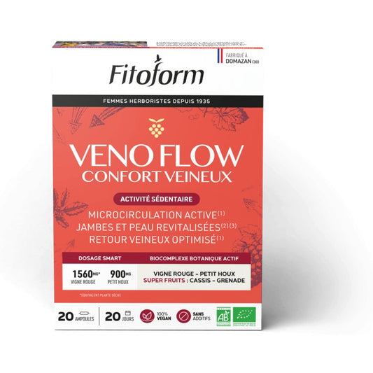 Veno Flow - Confort Veineux - 20 Ampoules de 10 ml - Bio - Fitoform