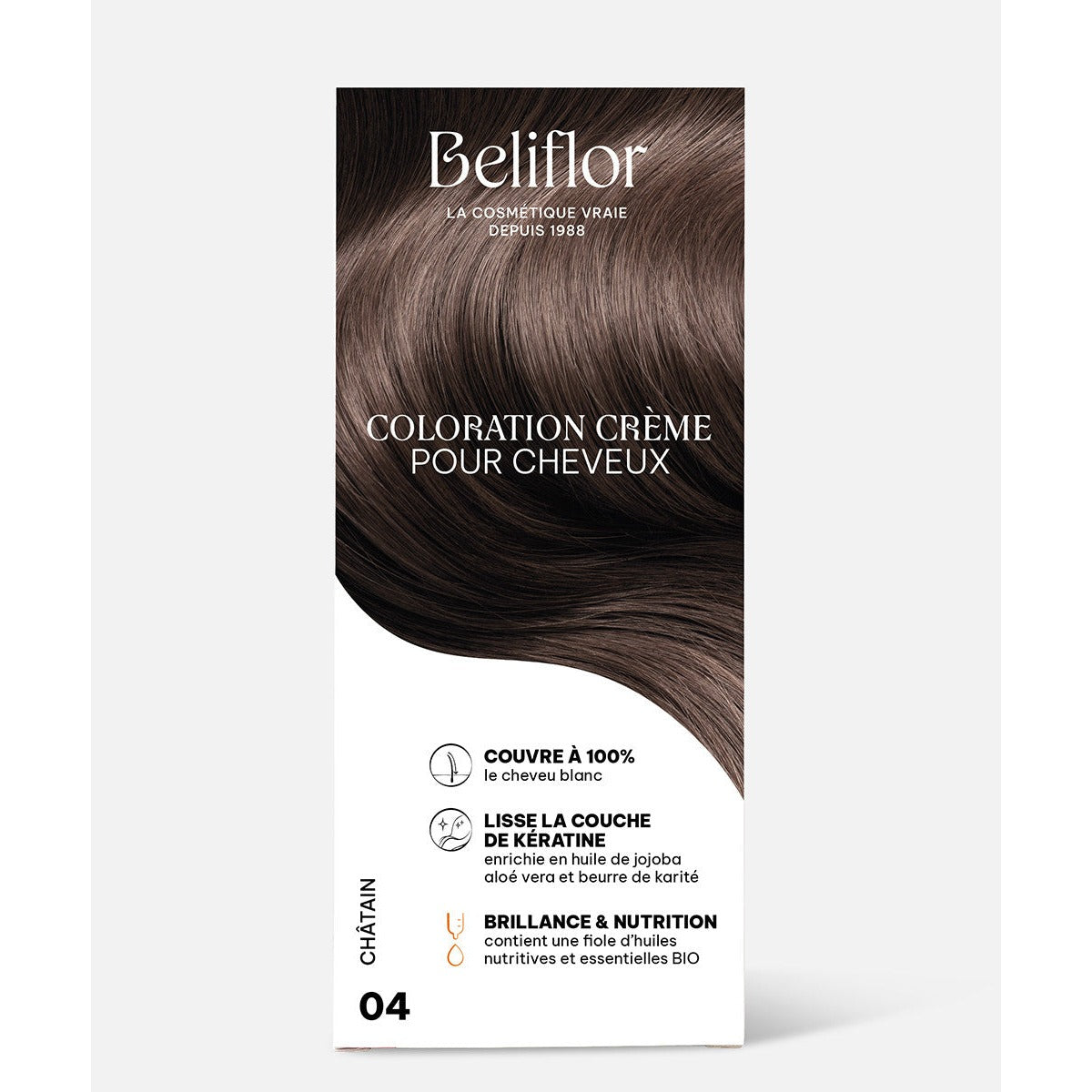 Coloration Crème Sans Ammoniaque - Kit de 135 ml - Beliflor - 04 Châtain