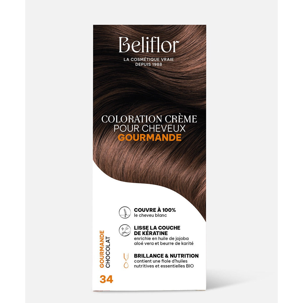 Coloration Crème Sans Ammoniaque - Kit de 135 ml - Beliflor - 34 Chocolat