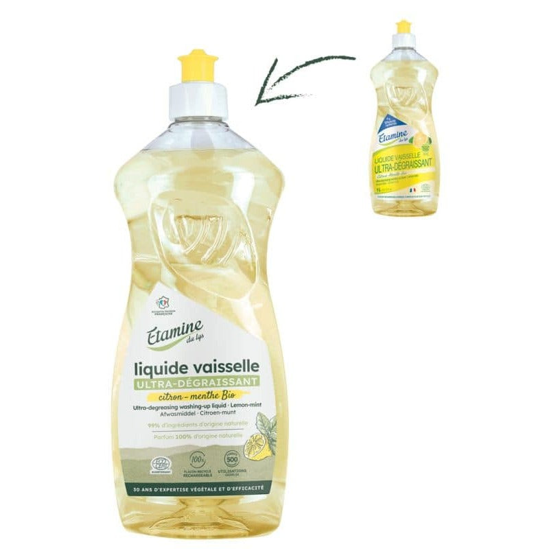 Liquide Vaisselle Ultra-Dégraissant - Citron-Menthe - 1 L - Ecodétergent - Etamine du Lys