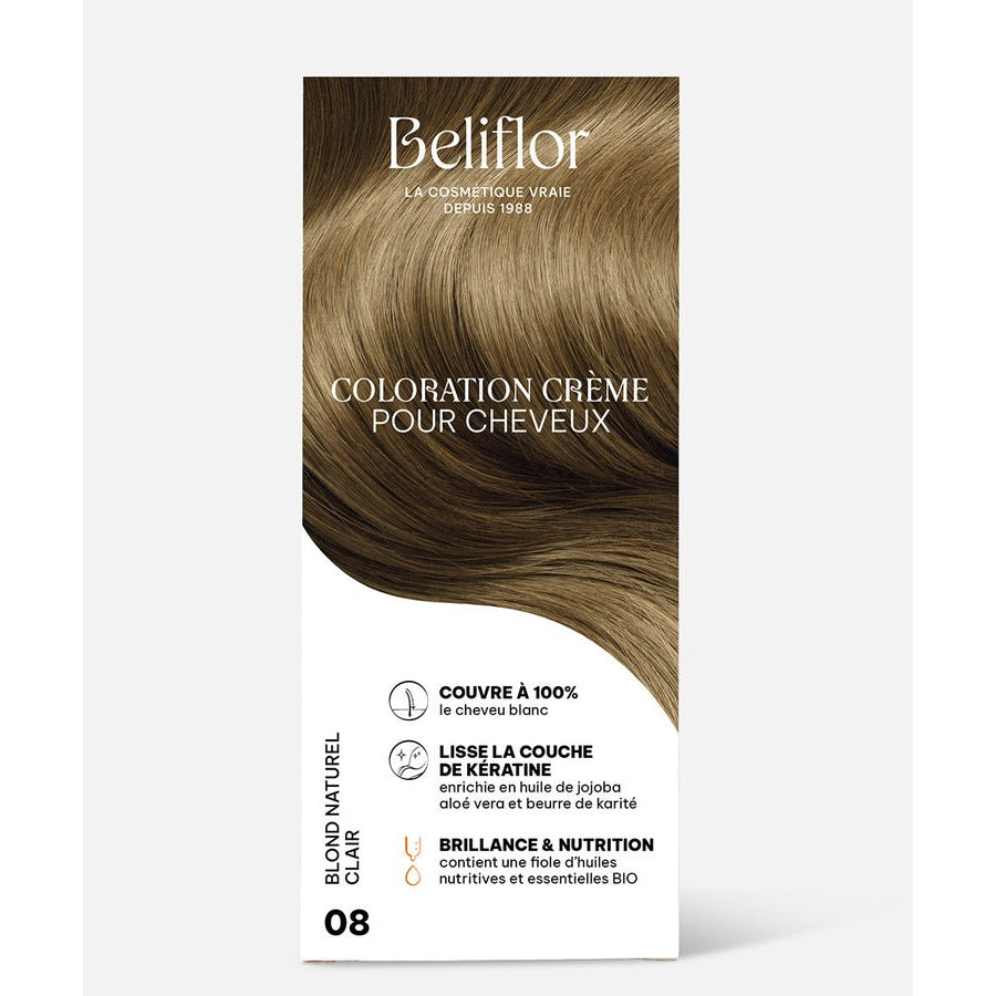 Coloration Crème Sans Ammoniaque - Kit de 135 ml - Beliflor - 08 Blond Naturel Clair