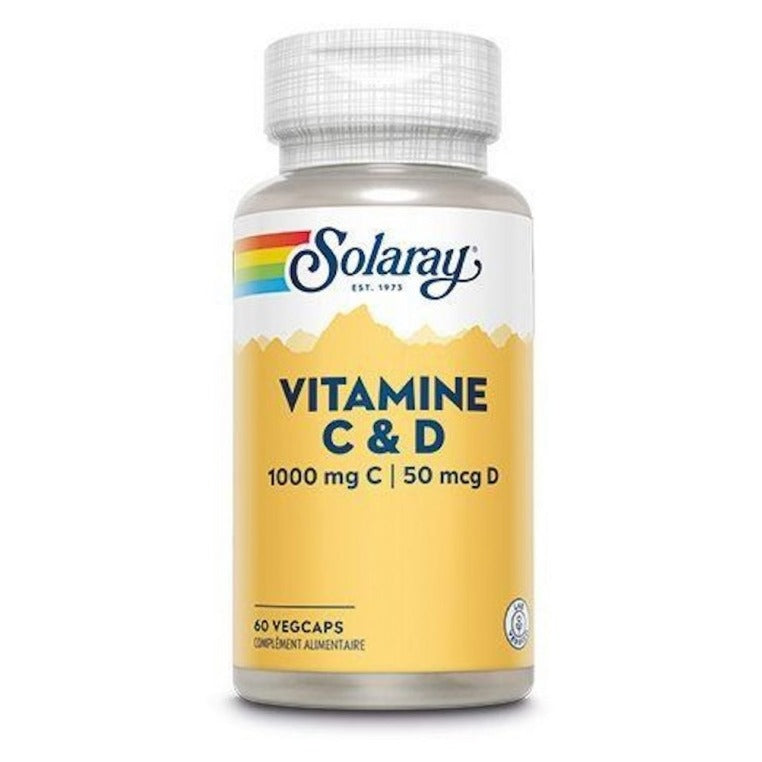 Vitamine C&D - 1000 mg et 50 µg - 60 Gélules Végétales - Solaray