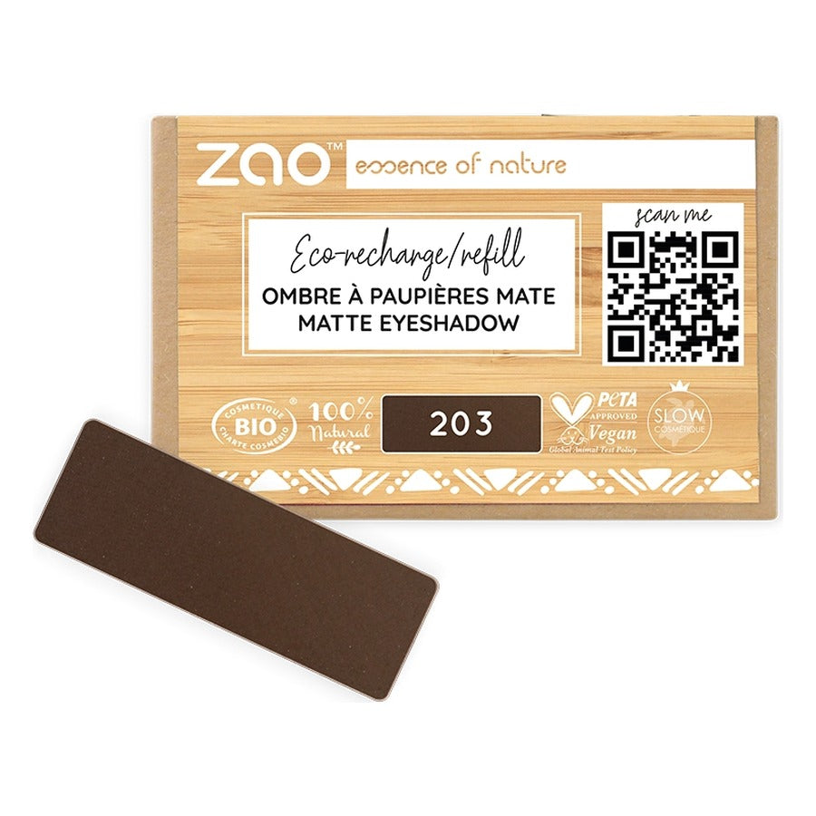Recharge Ombre à Paupières Rectangle Mat - 1,3 g - Zao - 203 - Brun Foncé