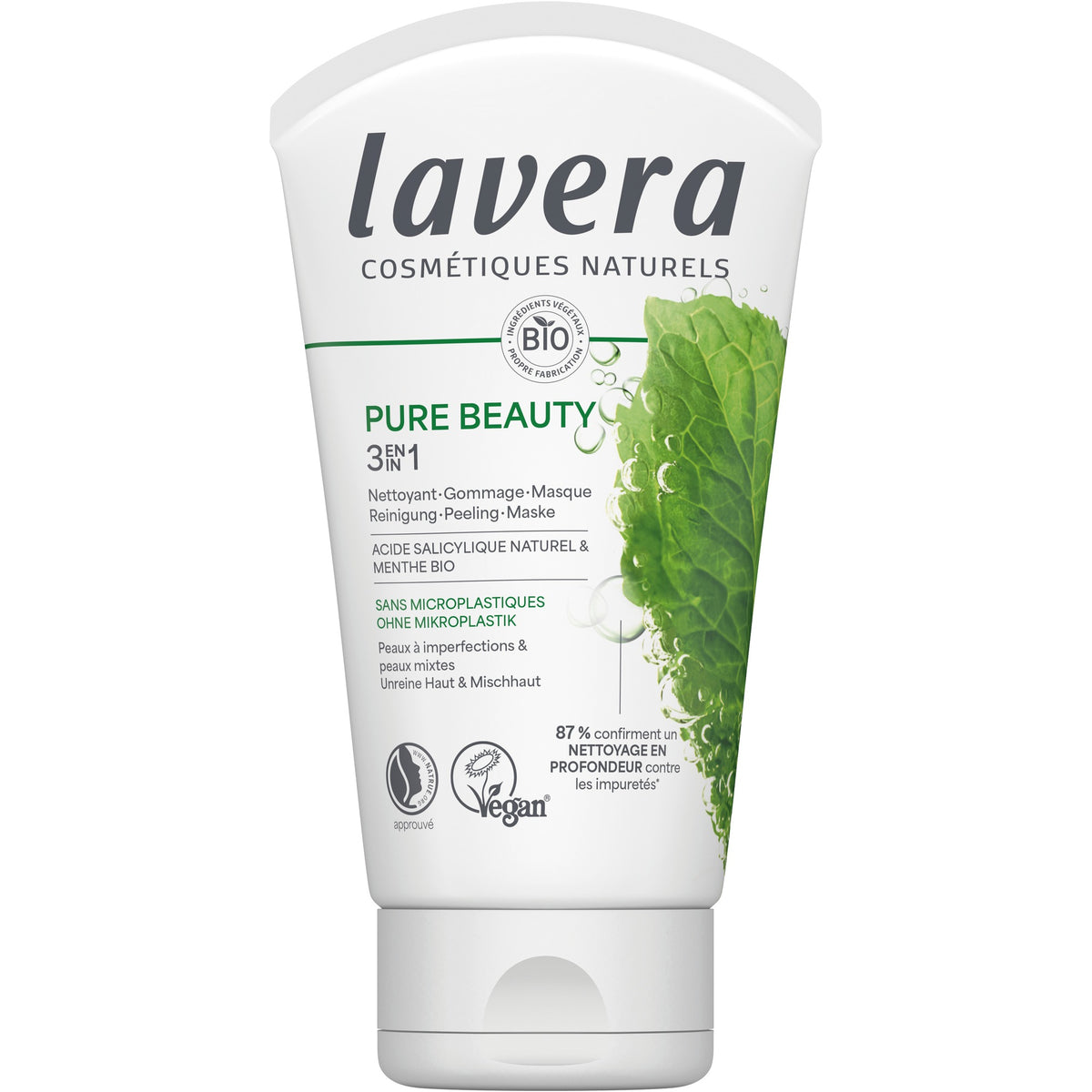 Pure Beauty 3-en-1 Nettoyant Gommage Masque - 125 ml - Bio - Lavera