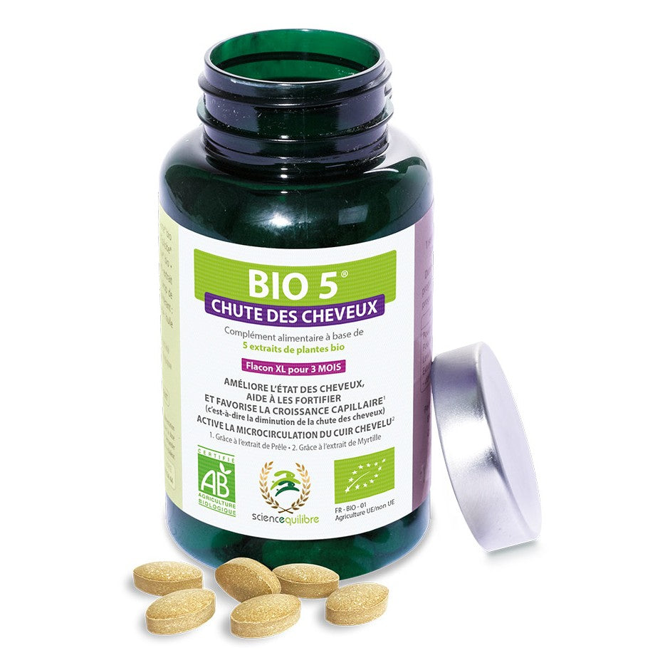 Bio 5® Chute Cheveux (Éco-Pilulier XL - 3 Mois) - 90 Comprimés - Bio - Science et Equilibre