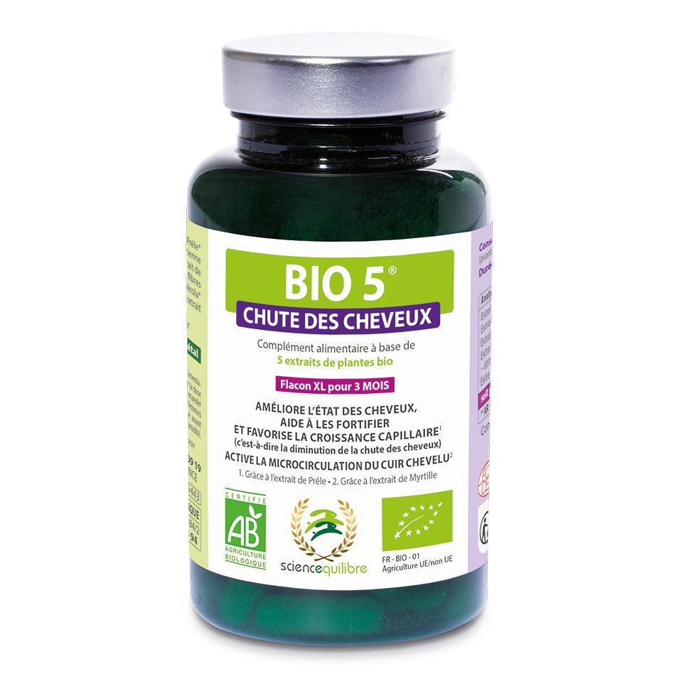 Bio 5® Chute Cheveux (Éco-Pilulier XL - 3 Mois) - 90 Comprimés - Bio - Science et Equilibre