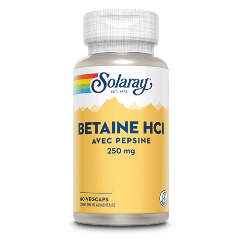 Bétaïne HCl avec Pepsine - 250 mg - 60 Gélules Végétales - Solaray
