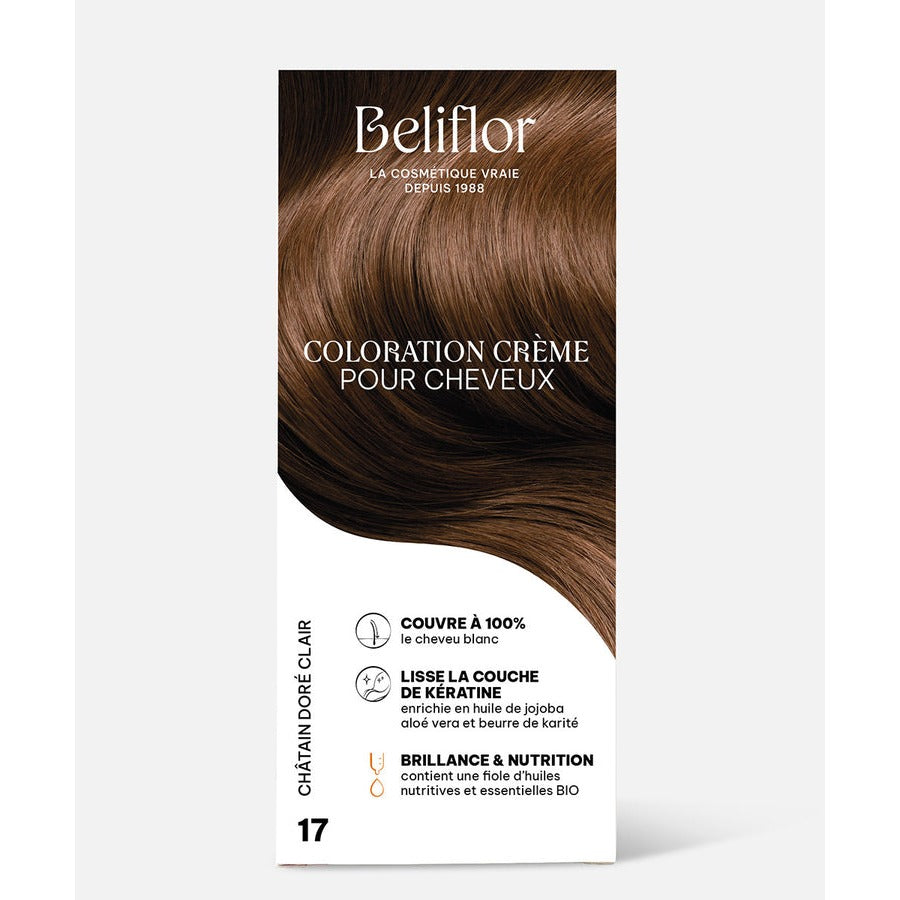 Coloration Crème Sans Ammoniaque - Kit de 135 ml - Beliflor - 17 Châtain Doré Clair