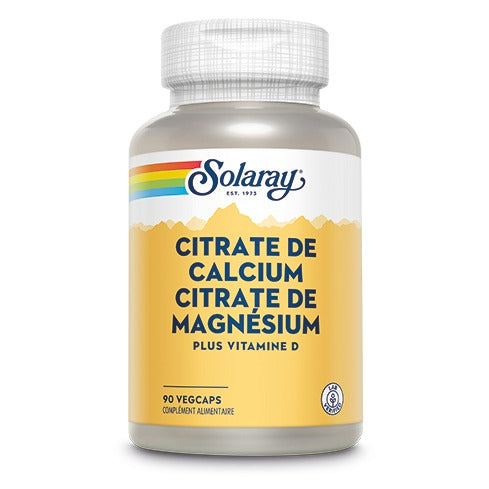Citrate de Calcium et Magnésium plus Vitamine D - 90 Gélules Végétales - Solaray