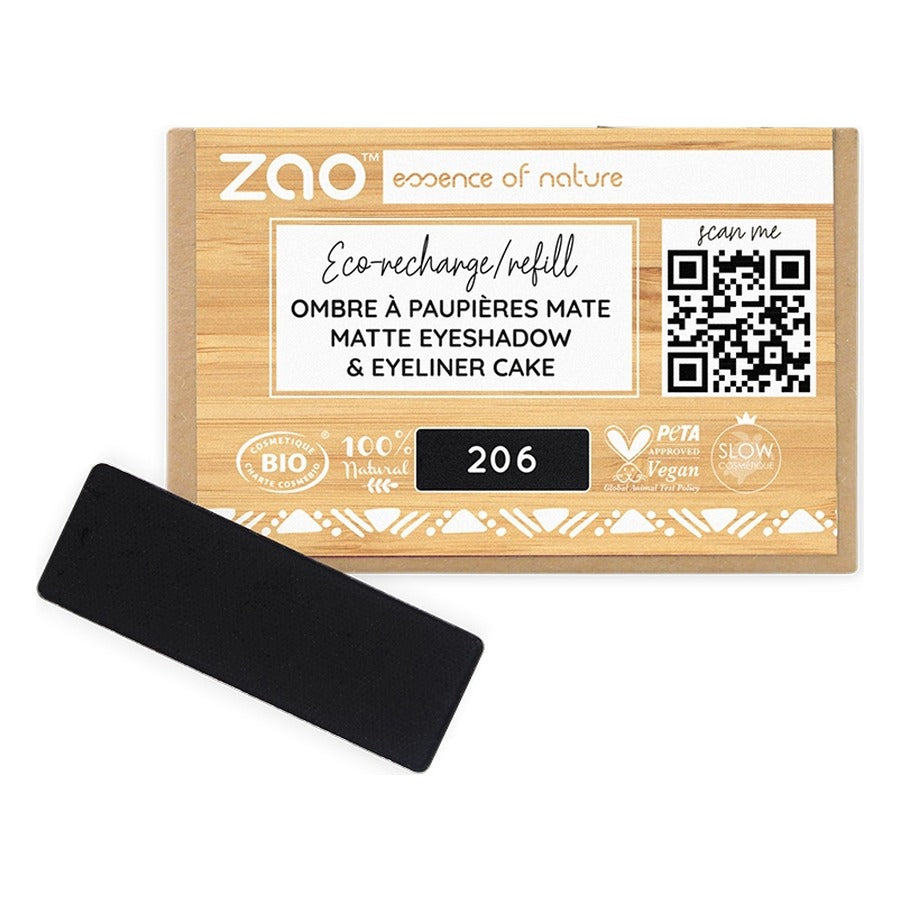 Recharge Ombre à Paupières Rectangle Mat - 1,3 g - Zao - 206 - Noir /Eyeliner Cake