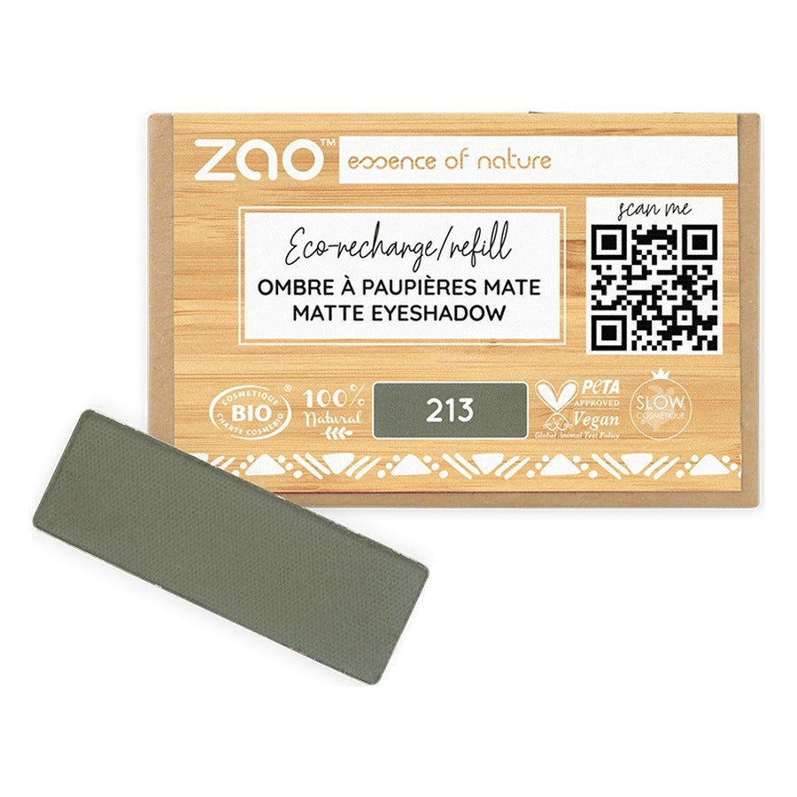 Recharge Ombre à Paupières Rectangle Mat - 1,3 g - Zao - 213 - Vert Militaire