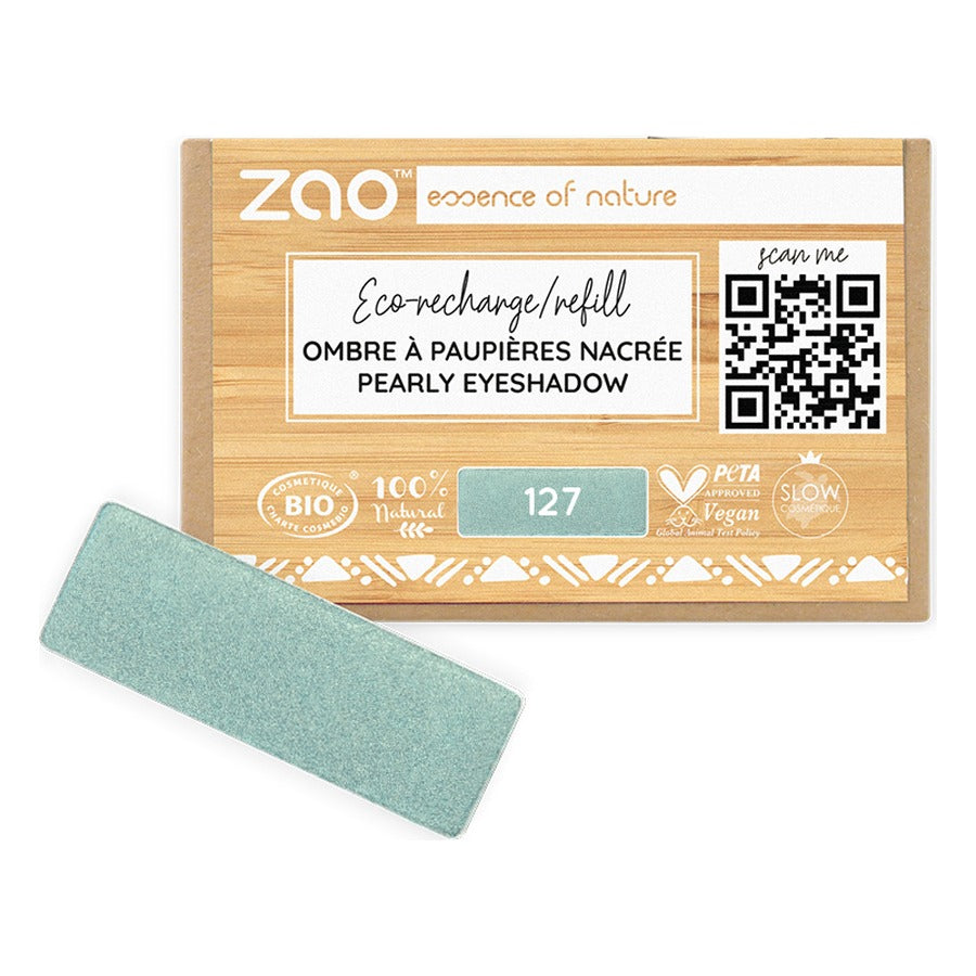 Recharge Ombre à Paupières Rectangle Nacré - 1,3 g - Zao - 127 - Bleu Paon