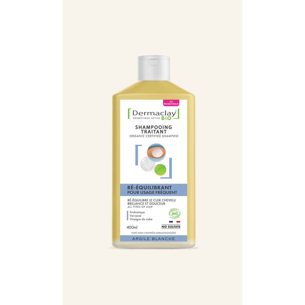 Shampooing Ré-Équilibrant aux Probiotiques - Bio - Dermaclay - 400 ml