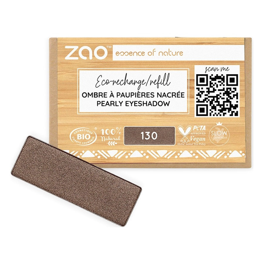 Recharge Ombre à Paupières Rectangle Nacré - 1,3 g - Zao - 130 - Marron Intense