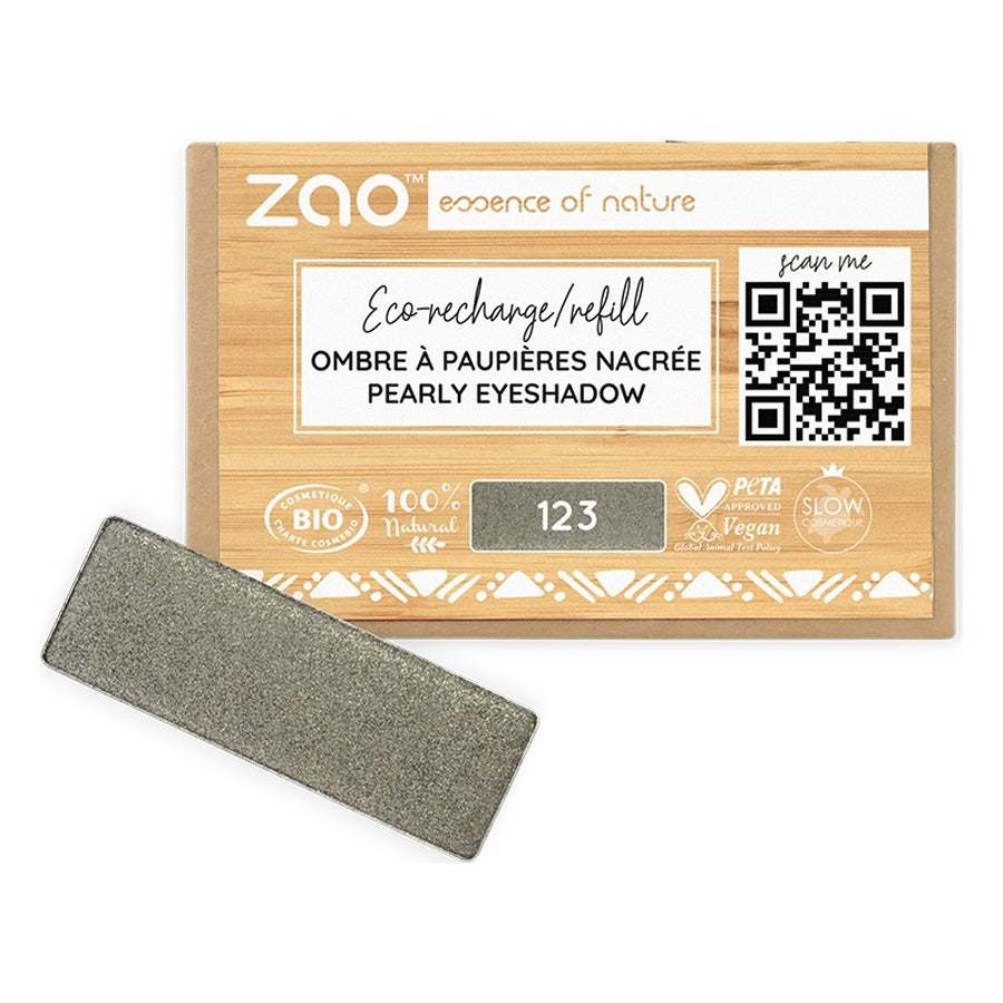 Recharge Ombre à Paupières Rectangle Nacré - 1,3 g - Zao - 123 - Gris Kaki