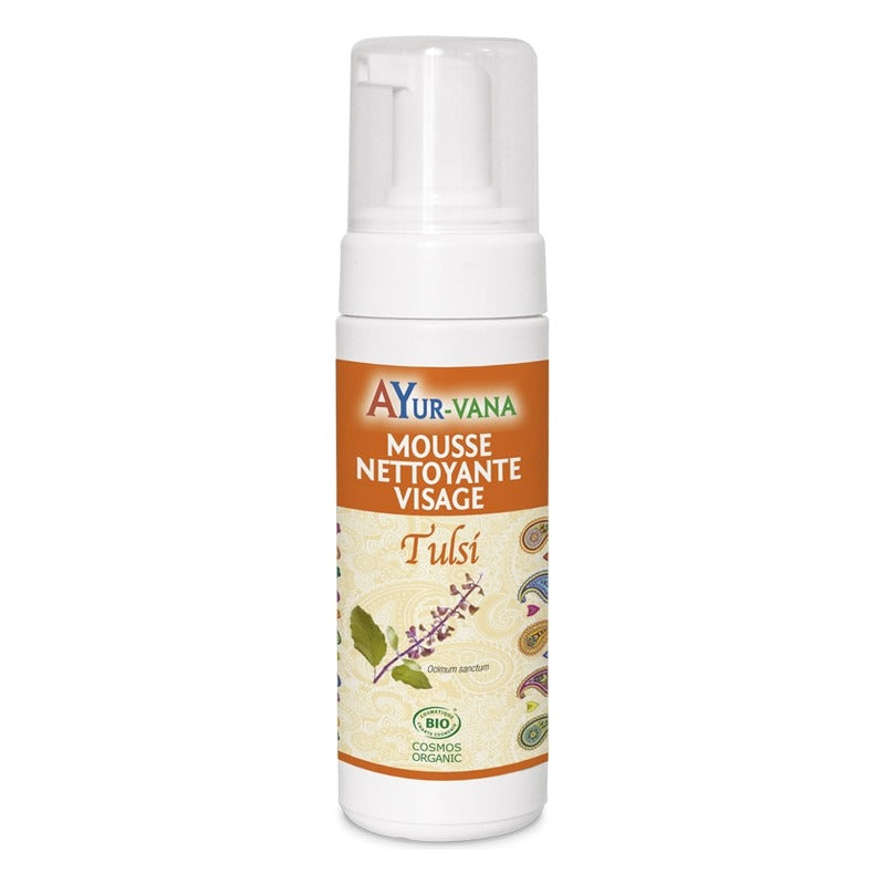 Mousse Nettoyante Visage Tulsi - Flacon Pompe de 150 ml - Cosmos Organic - Ayur-Vana